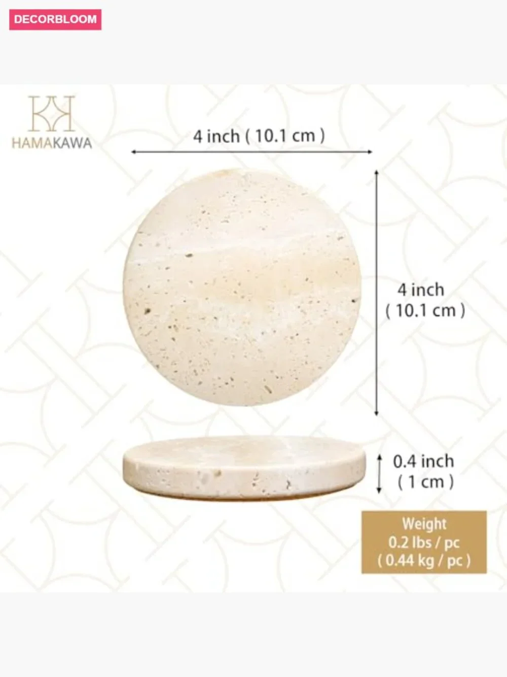 Set of 4 Natural Travertine Coasters, Stone Drink Coasters